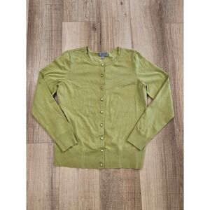 Amber Sun Collection Silk Blend Cardigan Sweater Green Medium Button